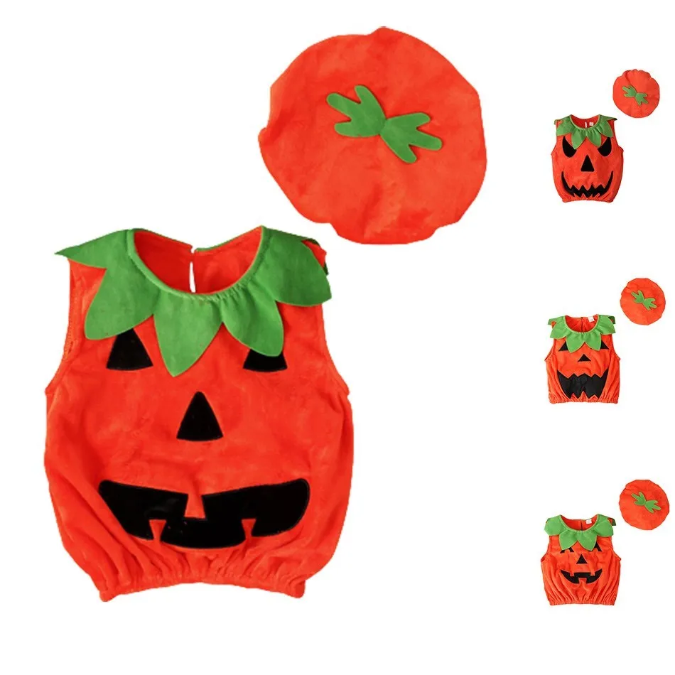 Boy Sleeveless Set Costume Vest Set Infant Tops Pumpkin Outfits Boy Baby Toddler Hat Girl Halloween Fashion Baby Boy Clothes