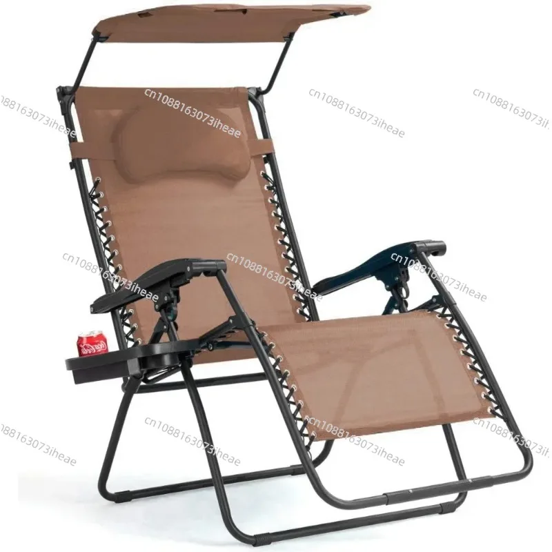 Adjustable Folding Patio Recliner Zero Gravity Chairs,w/Canopy Shade & Cup Holder X-Large Folding Lounge Lawn Chair