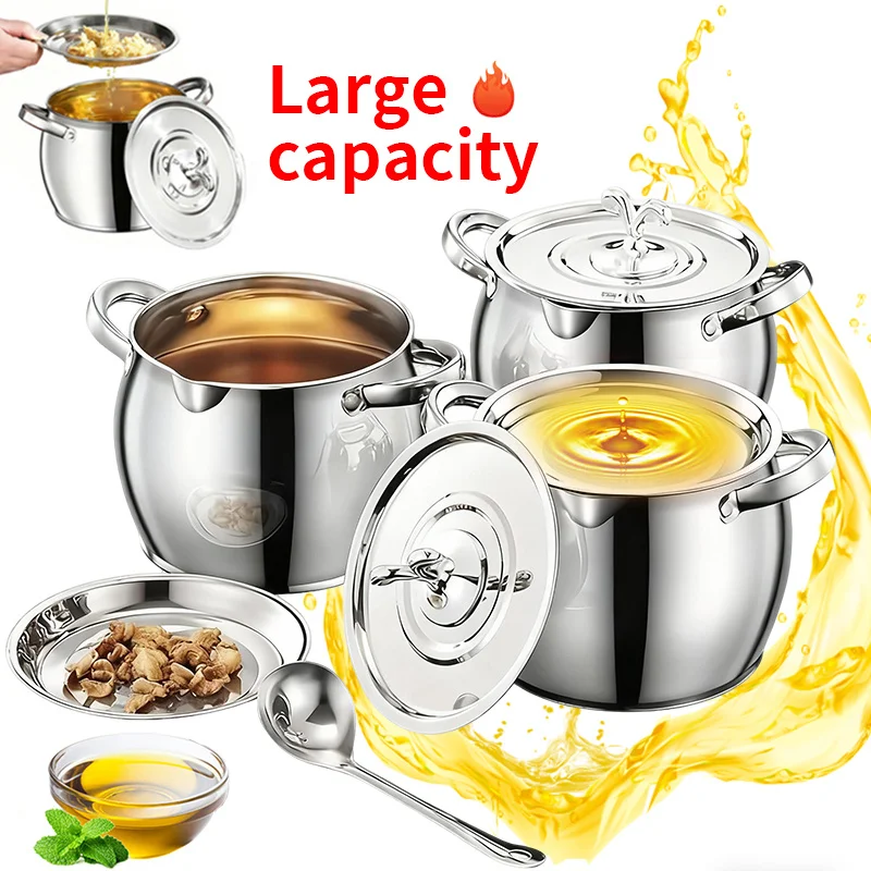 Stainless Steel Container Set with Fine Mesh Strainer & Dust Cover - For Soup Broth Oil Straining & Storage