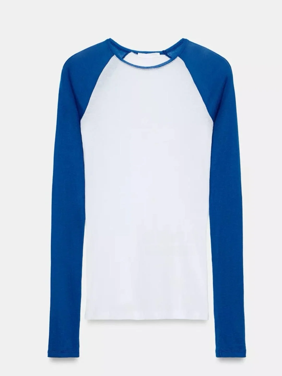 Spring Commute Versatile Long Sleeve T-Shirt Women Slim round Neck Thin Top Color Block Cotton Casual Fashion URCACHE