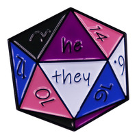 He/They Pronoun Badge D20 Dice Enamel Pin Genderfluid Pride Jewelry