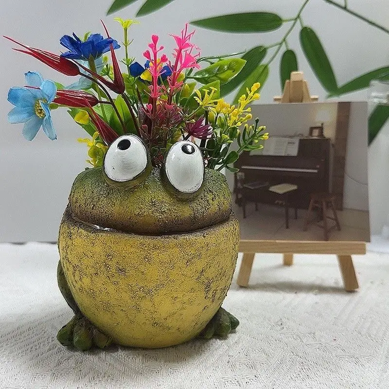 Frog Resin Crafts Creative Funny Frog Expression Succulent Home Garden Flower Pot Ornament Planters