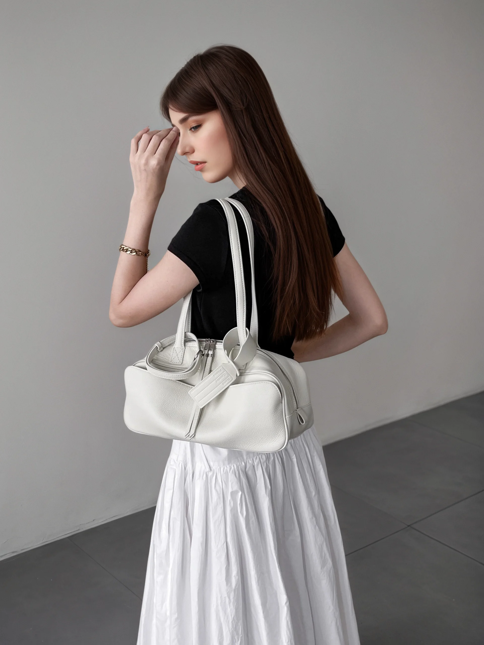 

Новая сумка для боулинга из воловьей кожи первого слоя, большая вместительная сумка-тоут, сумка через плечо для женщин