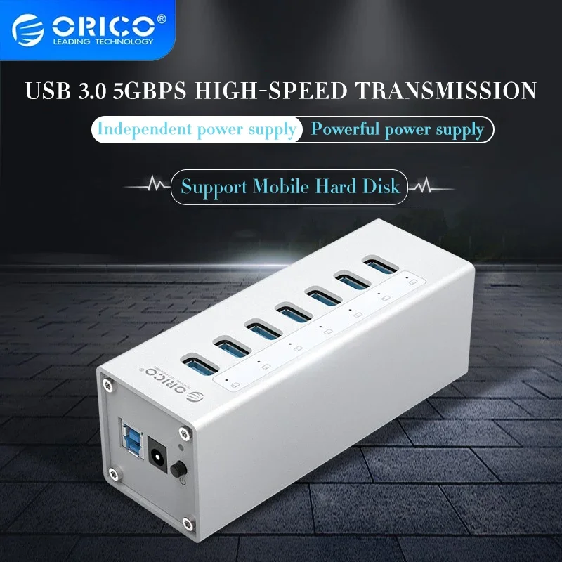 ORICO-알루미늄 7 포트 USB 3.0 허브 멀티 USB 분배기, USB 3.0 허브 노트북 액세서리 맥북 분배기