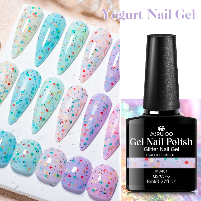 

MSRUIOO 0,27 унций фруктовый йогуртовый гель-лак для ногтей, красочный блестящий полуперманентный лак для ногтей с блестками HEMA/TPO FREE