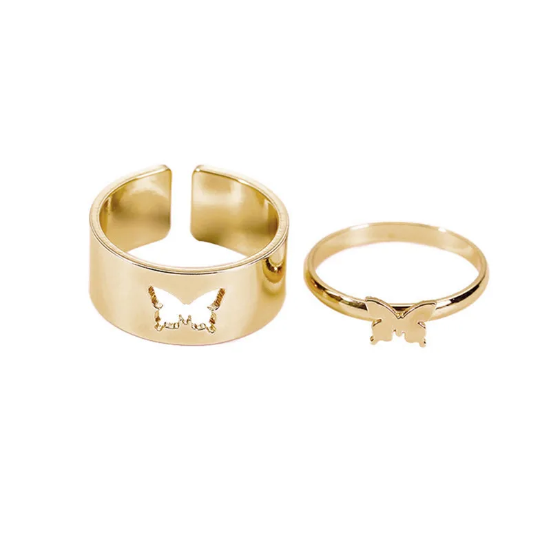 2025 Vintage Simple Animal Butterfly Star Moon Heart Flame Open Rings for Women Girls Gothic Jewelry Punk Black Couple Ring Set