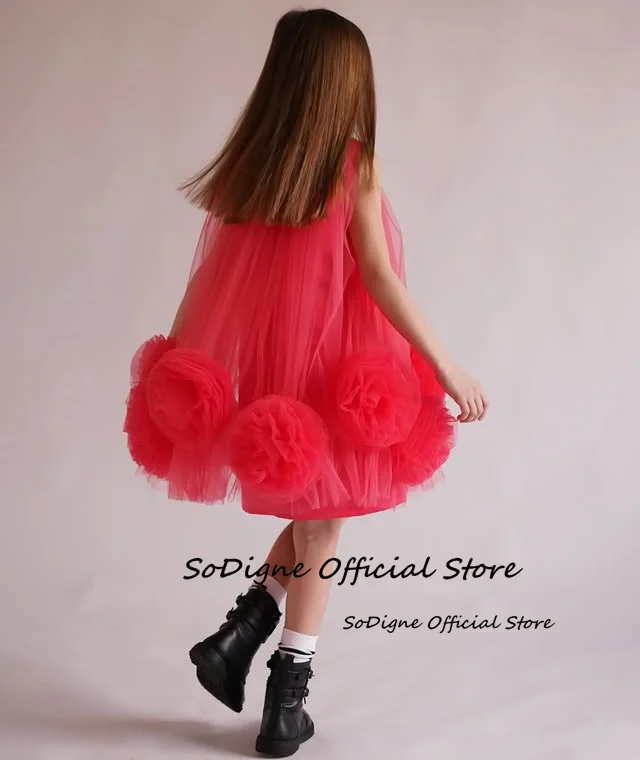 SoDigne 3D Flower A-line Tulle Flower Girl Dress O-neck Sleeveless Skirt Girls Party Dresses 2025 Kid Gown Customized image 4