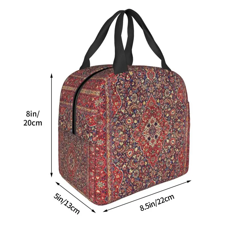 Antique Bohemian Persian Silk Carpet Insulated Lunch Bag for Resuable Boho Kilim Style Cooler Thermal Bento Box Beach Camping