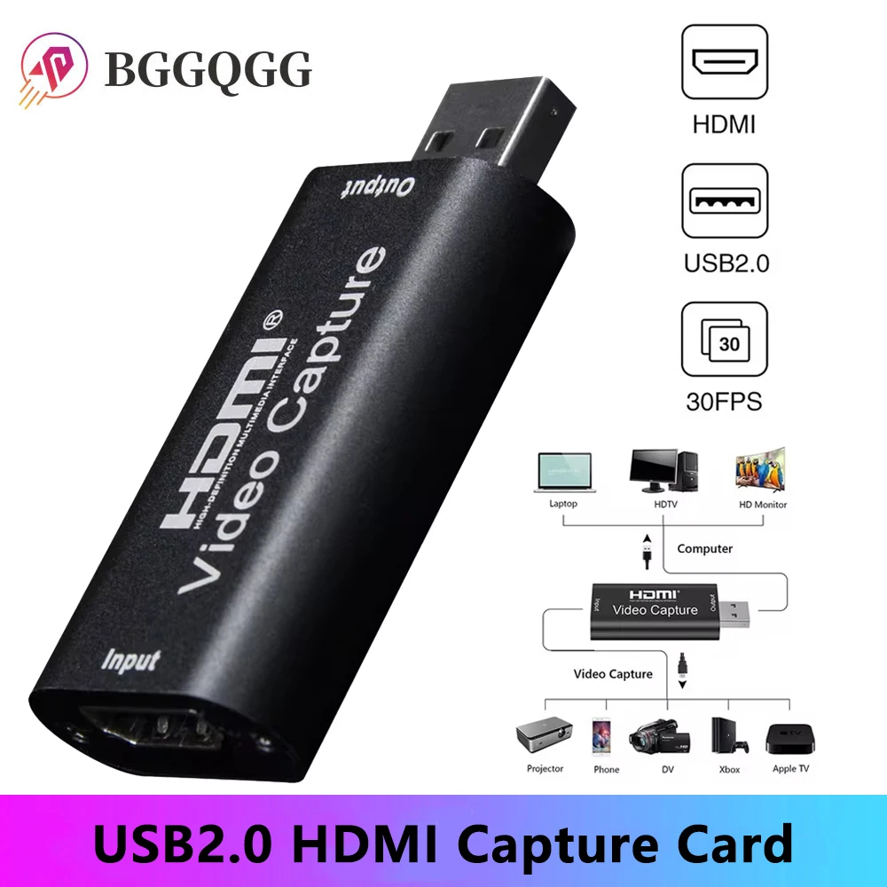 

BGGQGG 4K Video Capture Card USB 2.0 HDMI-compatible Grabber Recorder for PS4 Game DVD Camcorder Camera Recording Live Streaming