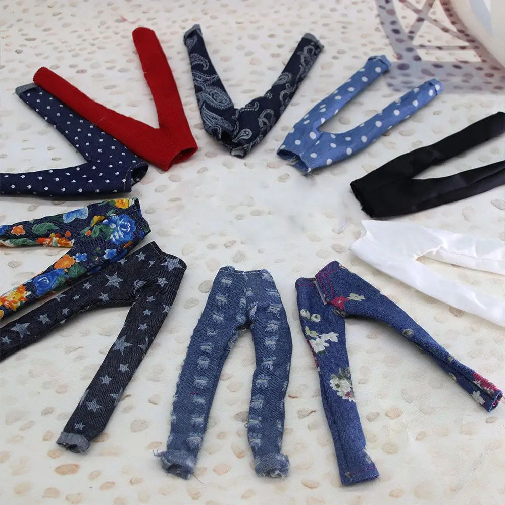 1/6 Doll Pants Fashion Floral Jeans Leggings 30CM BJD Dolls Tights Leather Trousers Casual Wears Kids Toys Clothes Accessories