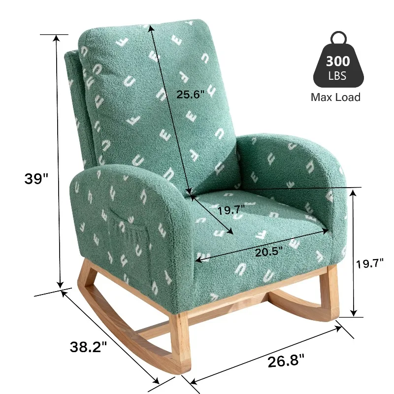 New Wooden Children's Chair Mid Century Accent Rocker Armchair with Side Pocket for Nursery Bedroom