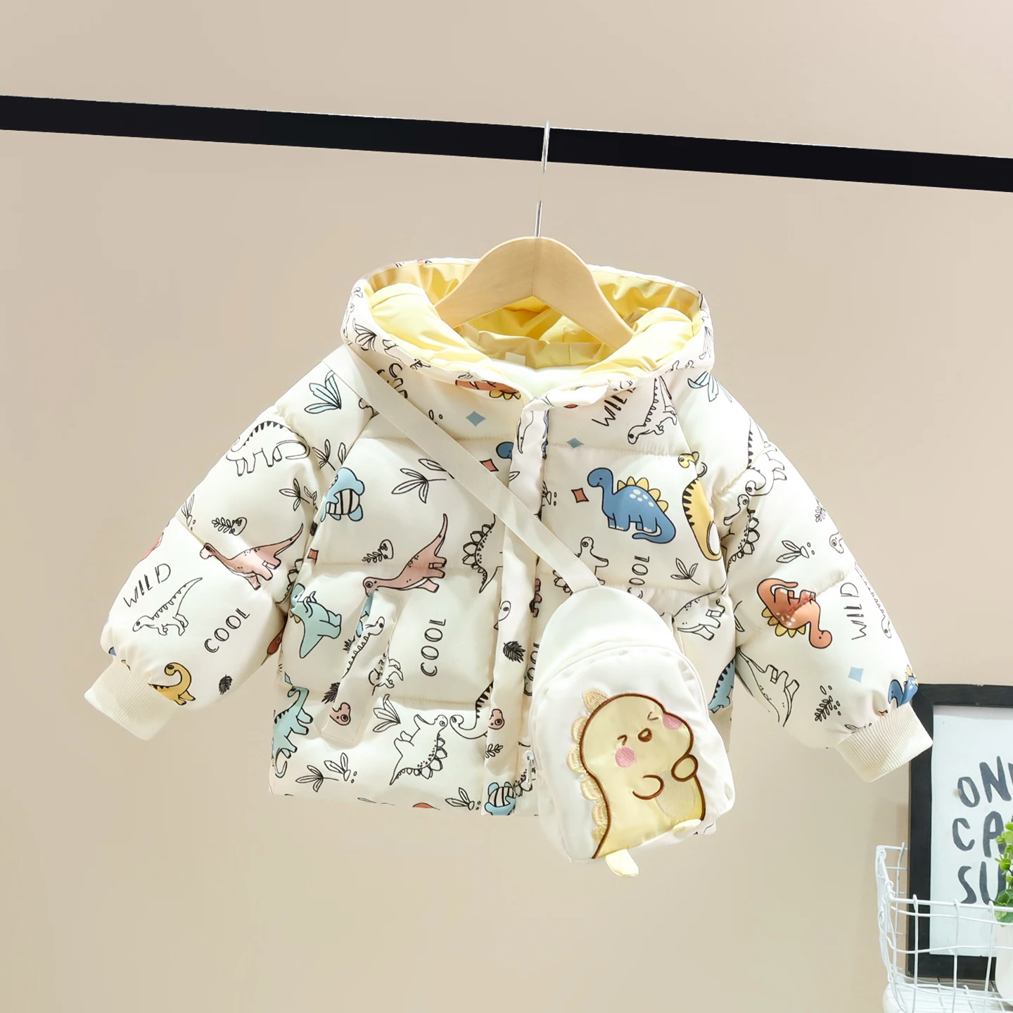 

Baby Dinosaur Fce Lined Cotton Jaet Winter Warm Coat Children's Cartoon Dinosaur Hooded Baby Cotton Padded Vest Zipper C...