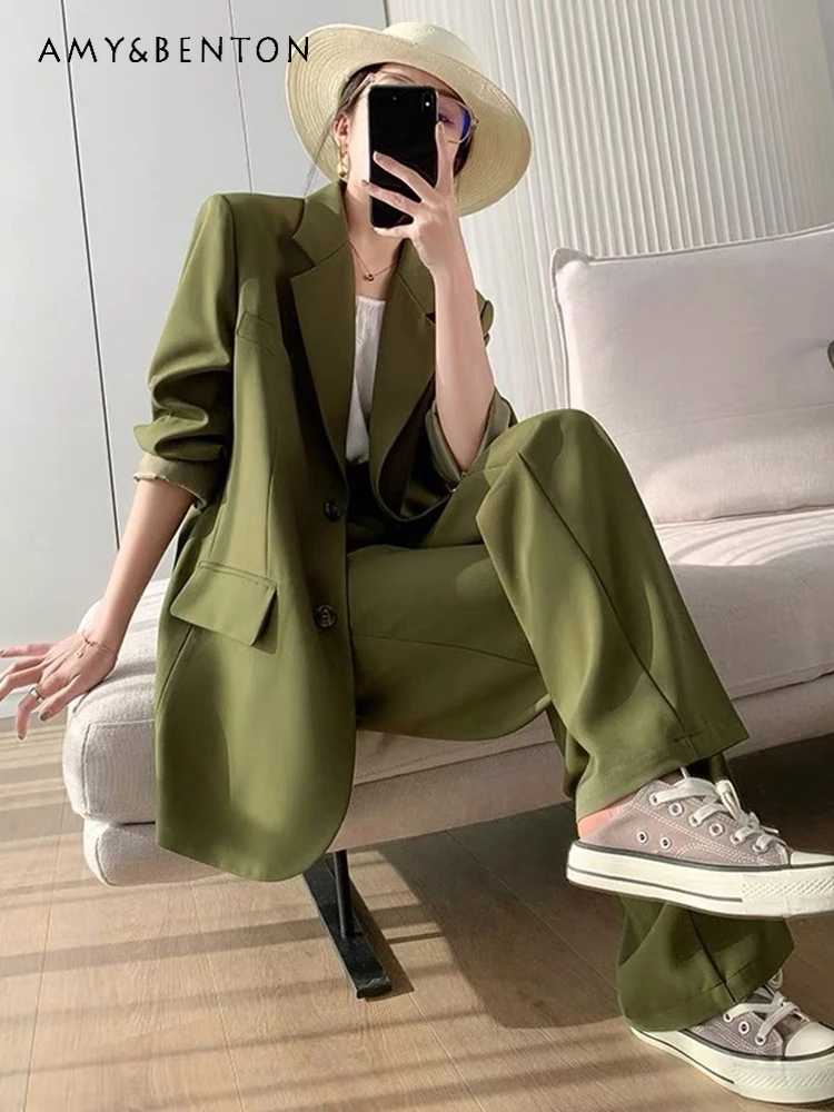 

2024 Autumn New Fashion Suit Outfits High Sense Loose Jacket Wide-leg Pants Fashion Professional Casual Suit Two-piece Set Women