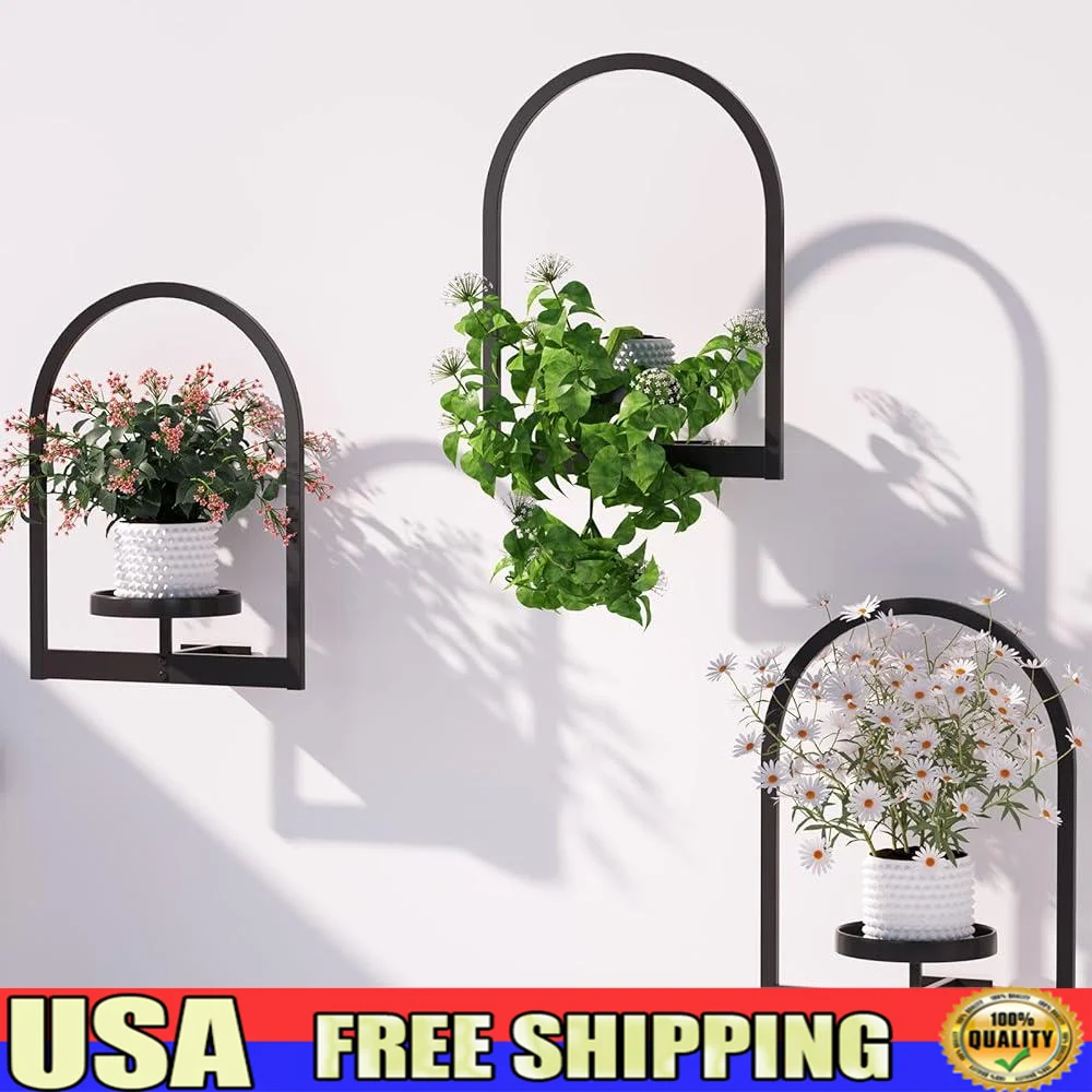 Wall Mounted Plant Holder Metal Indoor Planter Shelf Decorative Arc Frame Home Decor Versatile Plant Stand Multi-Purpose Wall