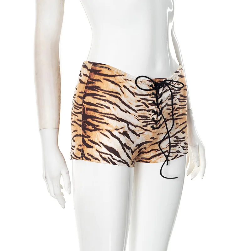 BKLD Summer Outfits 2025 New Sexy Y2k Clothes Women Fashion Tiger Pattern Printed Lace-Up Tight Shorts High Waist Party Clubwear