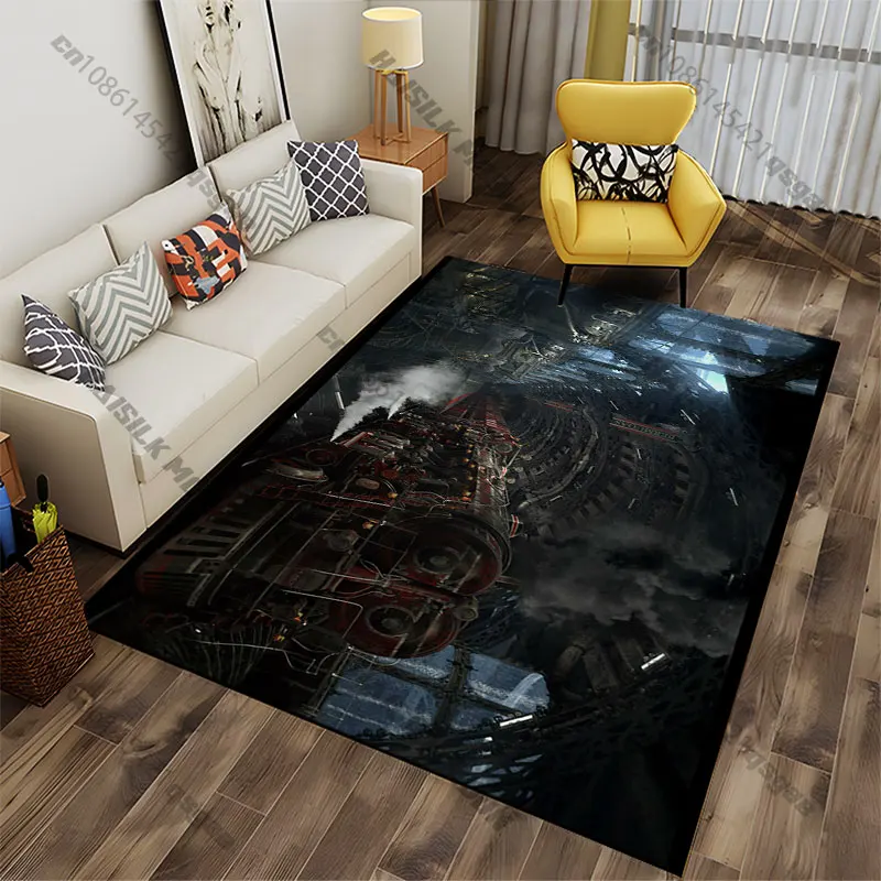 Futuristic steampunk train underground railway carpet Yoga living room room decor children's crawling mat doormat