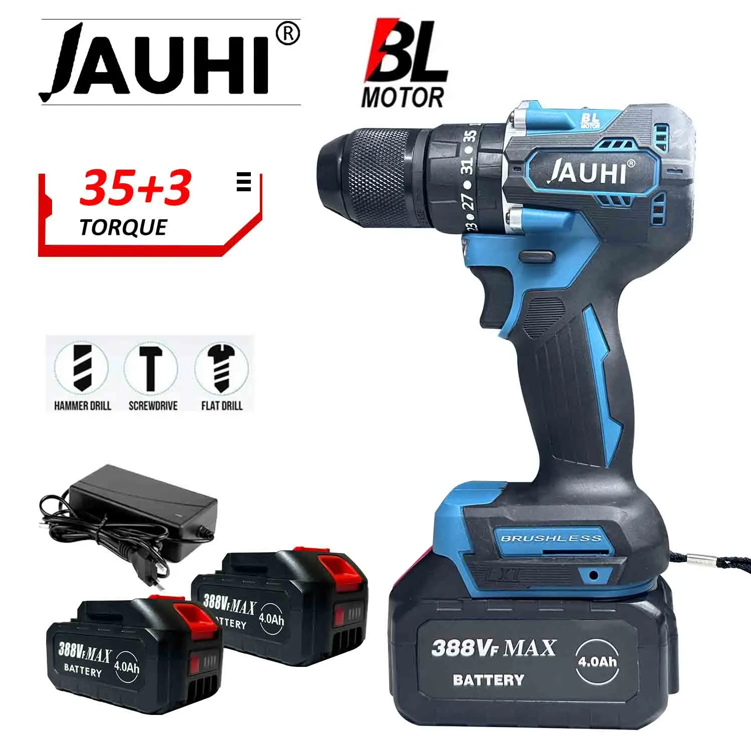 

JAUHI 13mm Brushless Electric Impact Drill 2 Gears 35+3 Torque Cordless Efficient Electric Screwdriver For Makita 18V Battery