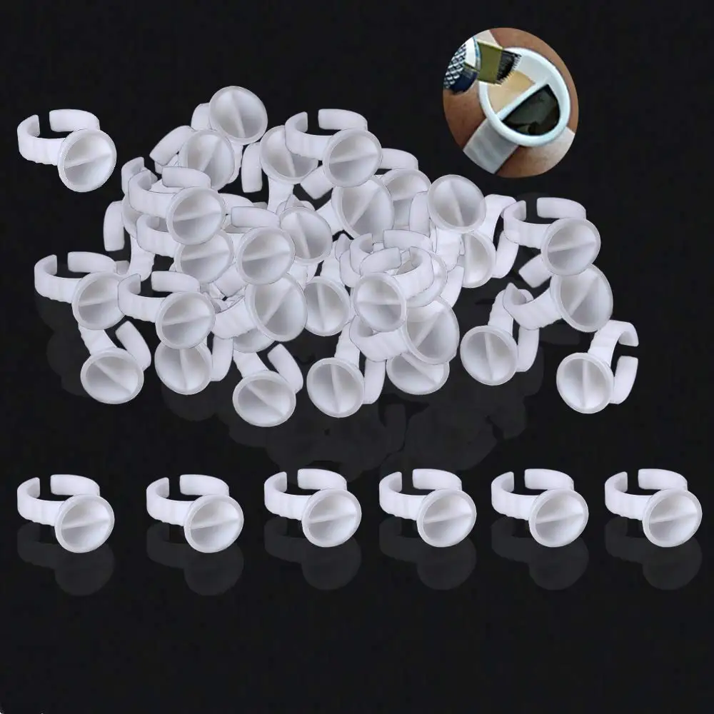 100Pcs Disposable White Ring Tattoo Ink Cups Permanent Makeup Coloring Pigment Cup Container Tattoo Accessory for Tattoo Artists