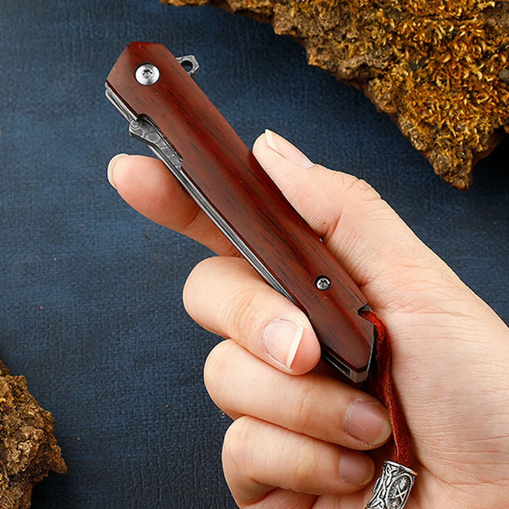 Imagem -05 - Facas de Bolso Damasco e Facas Dobráveis Edc Lightpeso Caça Survival Knife Sandalwood Handle Outdoor Tactical Camping Knife