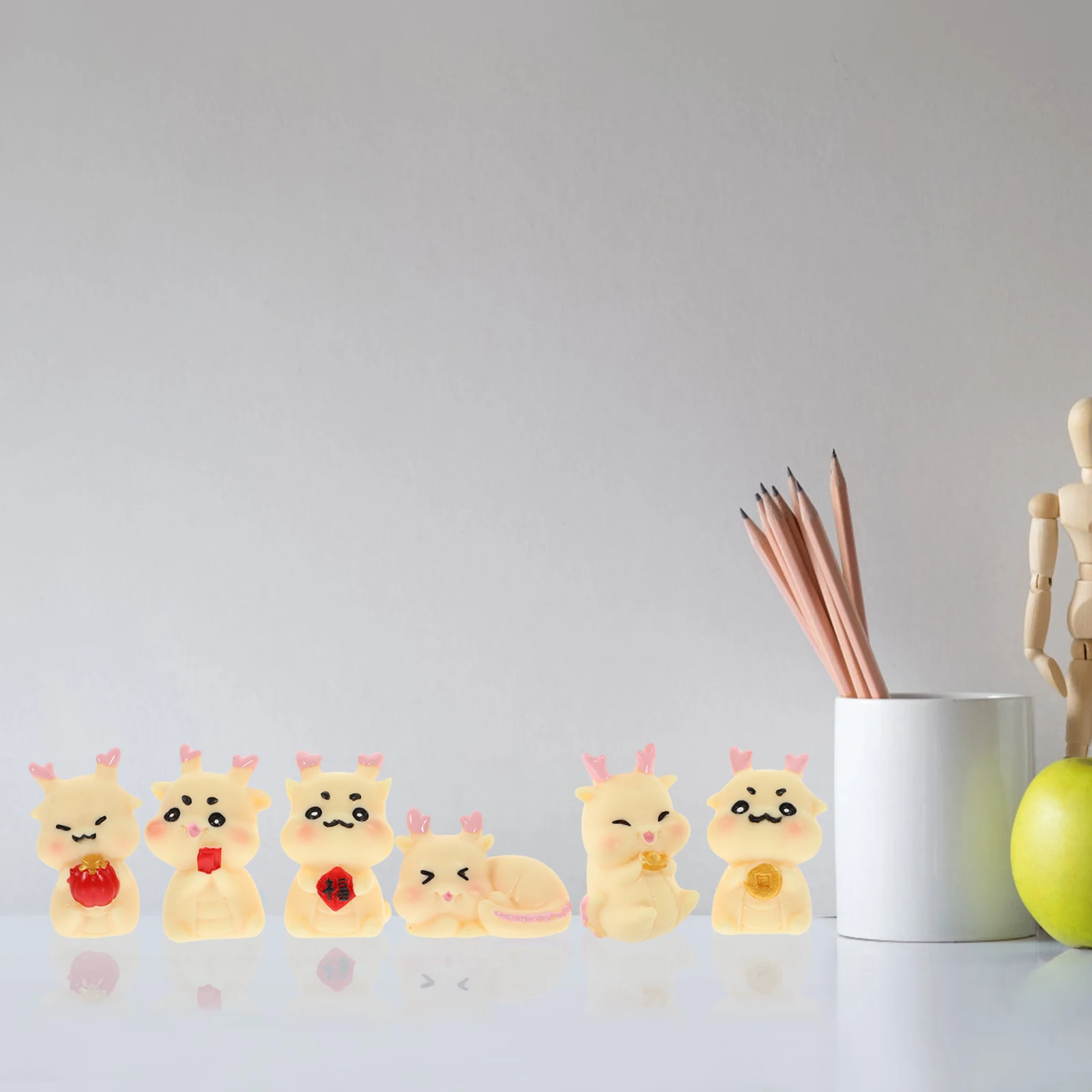 

6pcs Mini Resin Cartoon Dragons for New Year Decor Table Creative Small Dragon Figurines Dragon Crafts Office