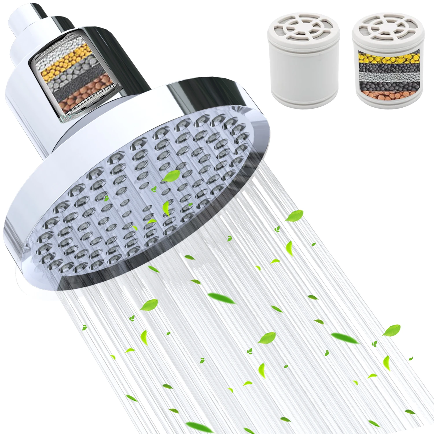

High Pressure Rain Shower Head With 2 Pcs Filters - 6 Round Shower Head Filtered For Remove Chlorine Filter Impurities