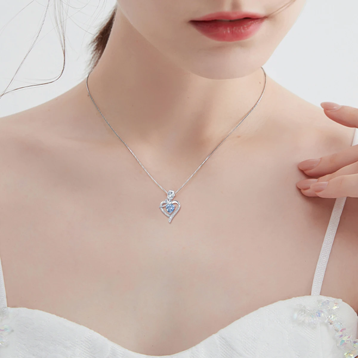 Heart&Rose Gemstone Pendants for Women 925 Sterling Silver Necklace Christmas Gifts Luxury Crystal Couple Wedding Fine Jewelry