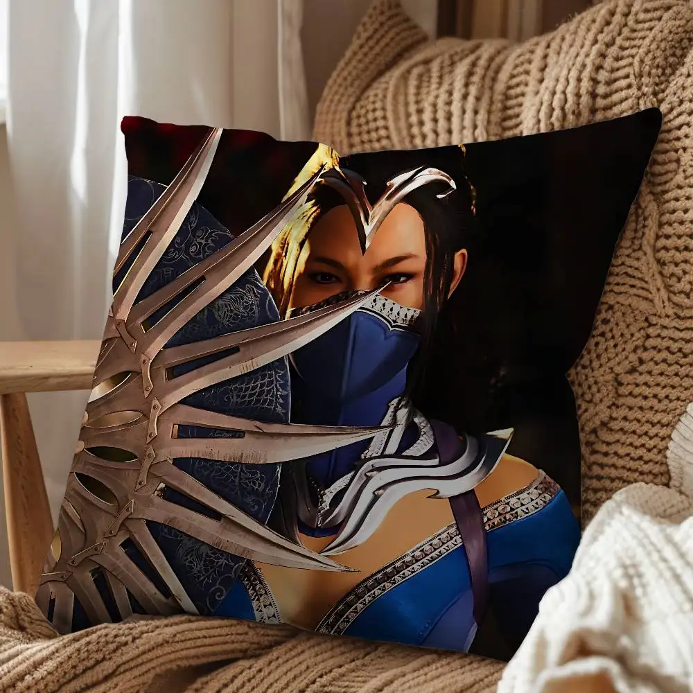 Johnny Cage Kitana Mortal Kombat Pillow Case Square Double-Sided Printing Short Plush Sofa Cushion Cover Bedroom Bedside Pillow