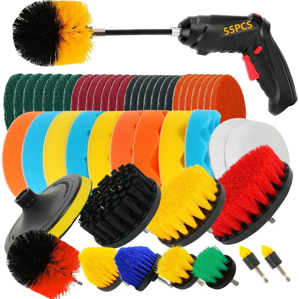 

Набор насадок для дрели-щетки – комплект для чистки с отверткой, удлиняемой насадкой, абразивными подушечками, губкой, полировщиком