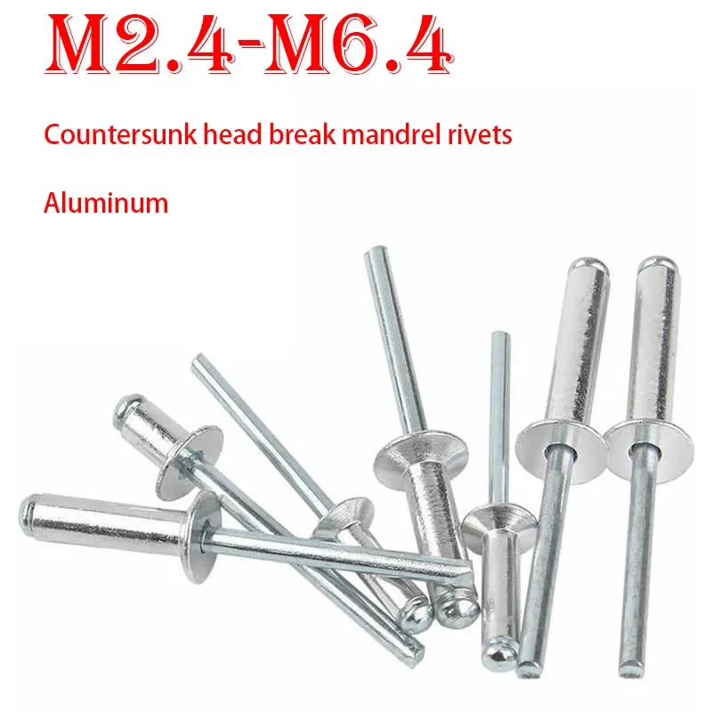 5~50Pcs M2.4 M2.8 M3~M6.4 Aluminium Countersunk Head Blind Rivets Flat Head Pop Rivets Break Mandrel Decorating Nails L=4~25mm