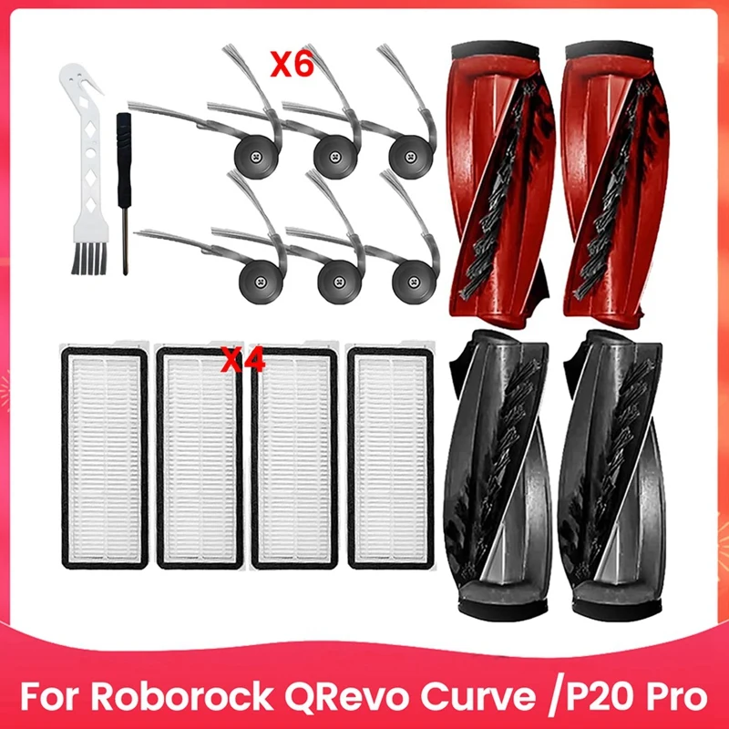 Piezas de repuesto para aspiradora Roborock Qrevo Curve /P20 Pro, cepillo principal lavable, filtro de Cepillo Lateral, 16 Uds.