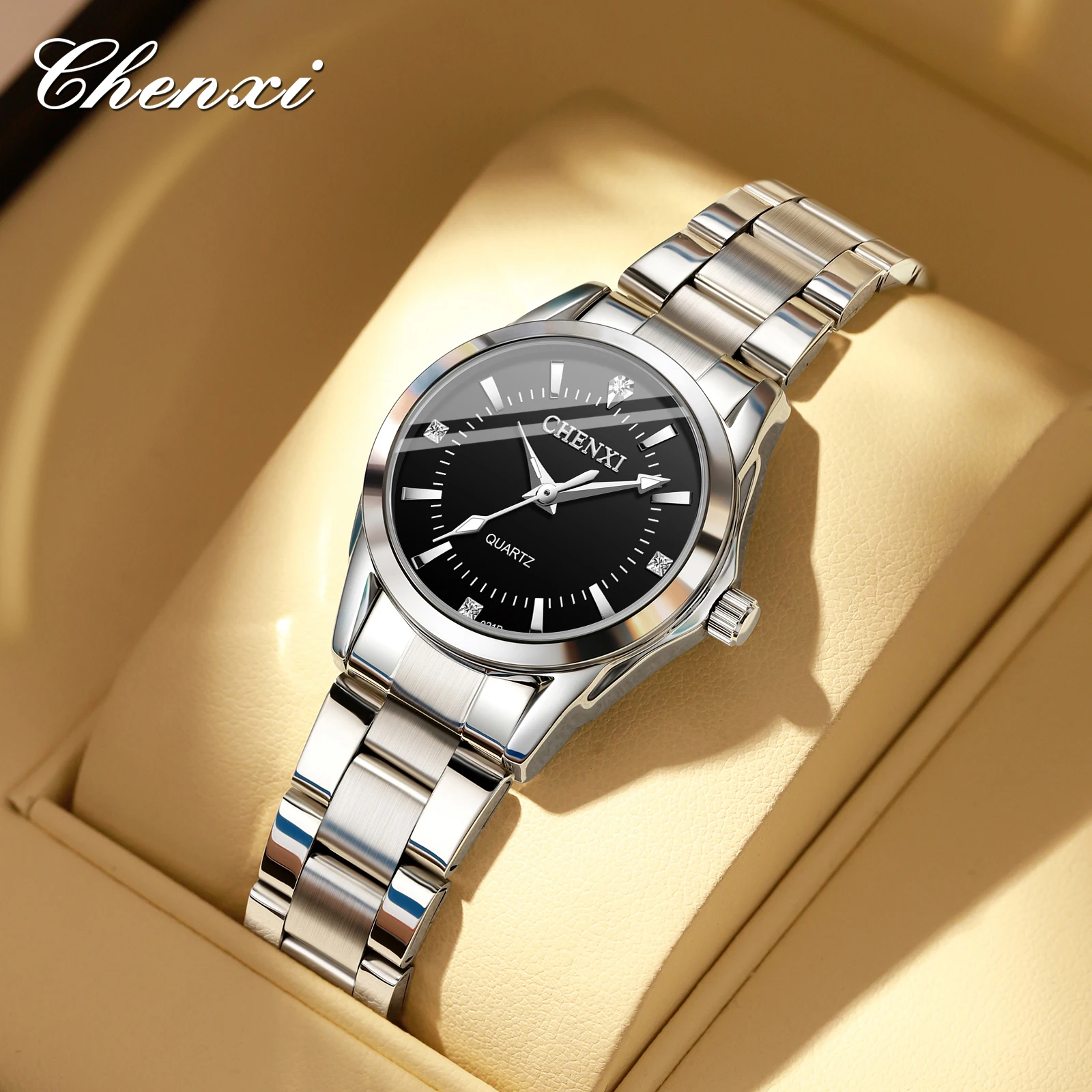 CHENXI 021B Women's Quartz Watch Fashion Elegant Waterproof Stainless Steel Strap Casual Wristwatch for Ladies Gift