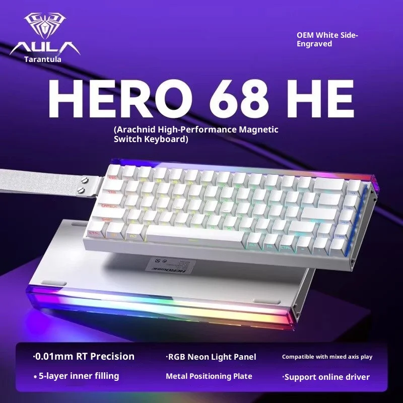 

AULA HERO 68HE Magnetic Switch Keyboard Quickly Trigger 8K Round Trip Electronic Sports Gaming Keyboard RGB Wired Keyboard