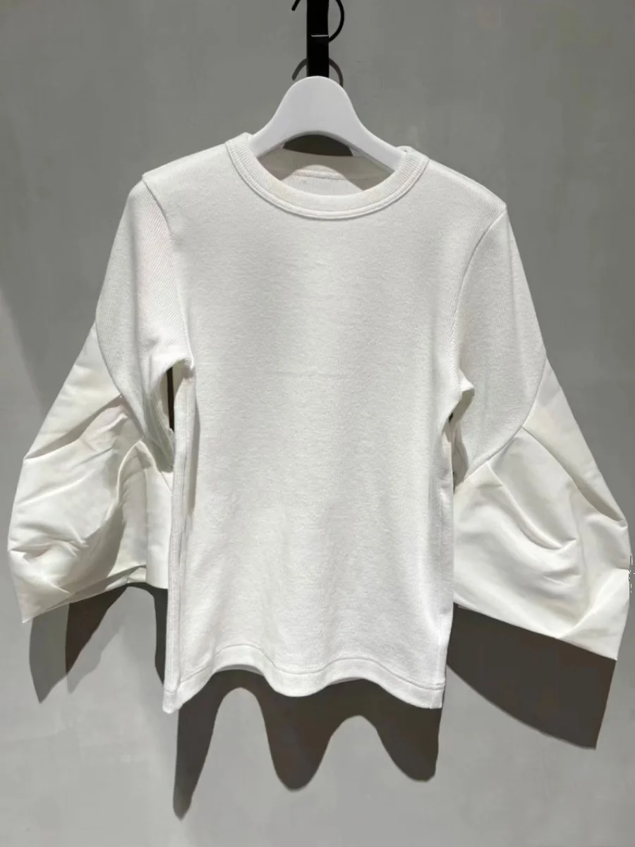 FOG SACAI SS24 New Patchwork Batwing Sve Waist Cinched Cotton Long Sve Loose Sweatirt T-irt Organic Cotton Bell Sve