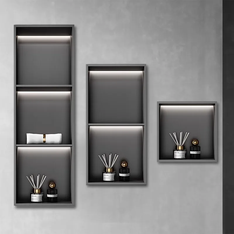 

304 stainless steel niche embedded storage wall rack metal baffle wall toilet bathroom storage