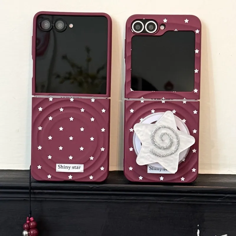 Star Pattern For Magnetic Phone Case with Kickstand Beaded Wrist Chain Cute Hinge Cover For Samsung Galaxy Z Flip 3 4 5 6 7 8