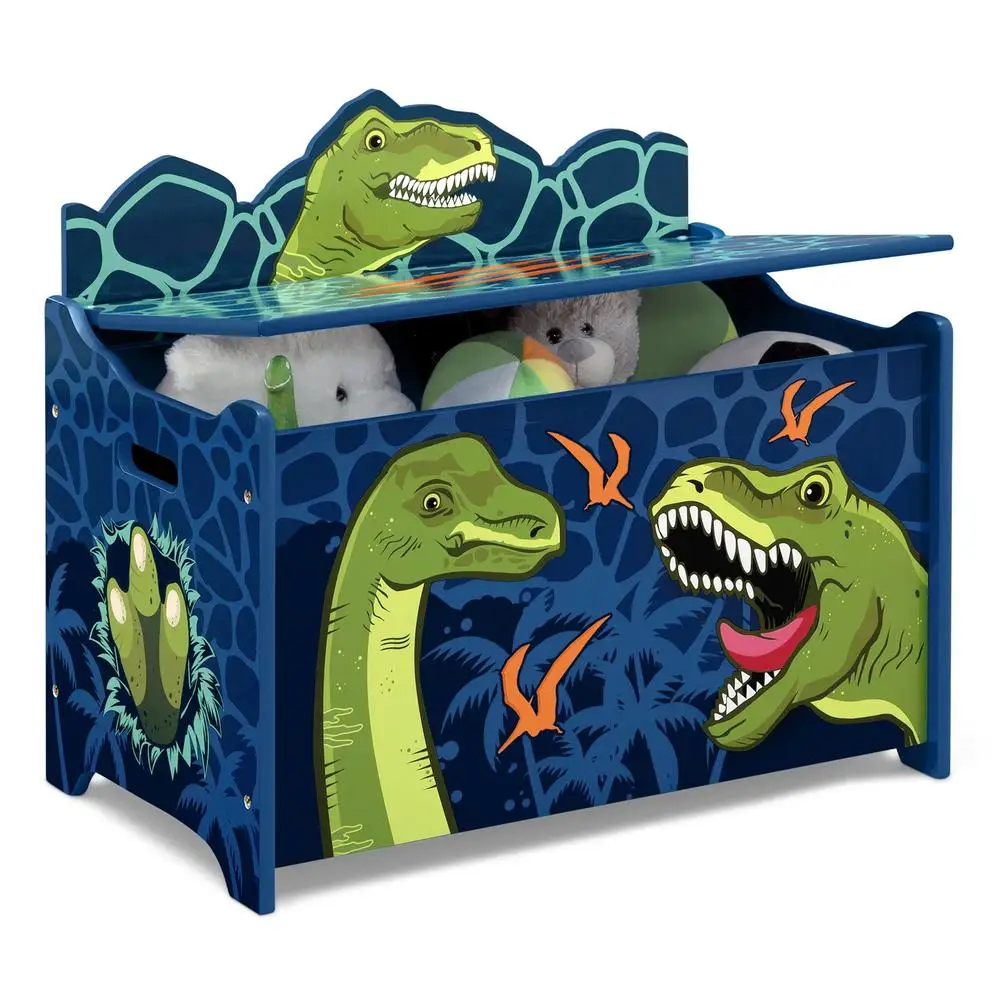 Dinosaur Toy Box Storage Organizer Kids Safe Slow-Closing Lid Colorful Graphics of Tyrannosaurus rex and Brontosaurus Durable