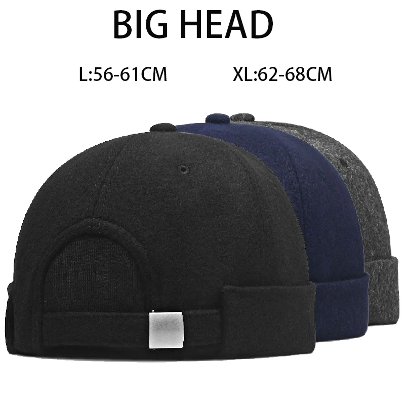 Winter Wool Fashion Men Docker Cap Brimless Skullies Beanie Hat Soft Top Hats Hip Hop Adjustable Vintage Solid Color Street Caps