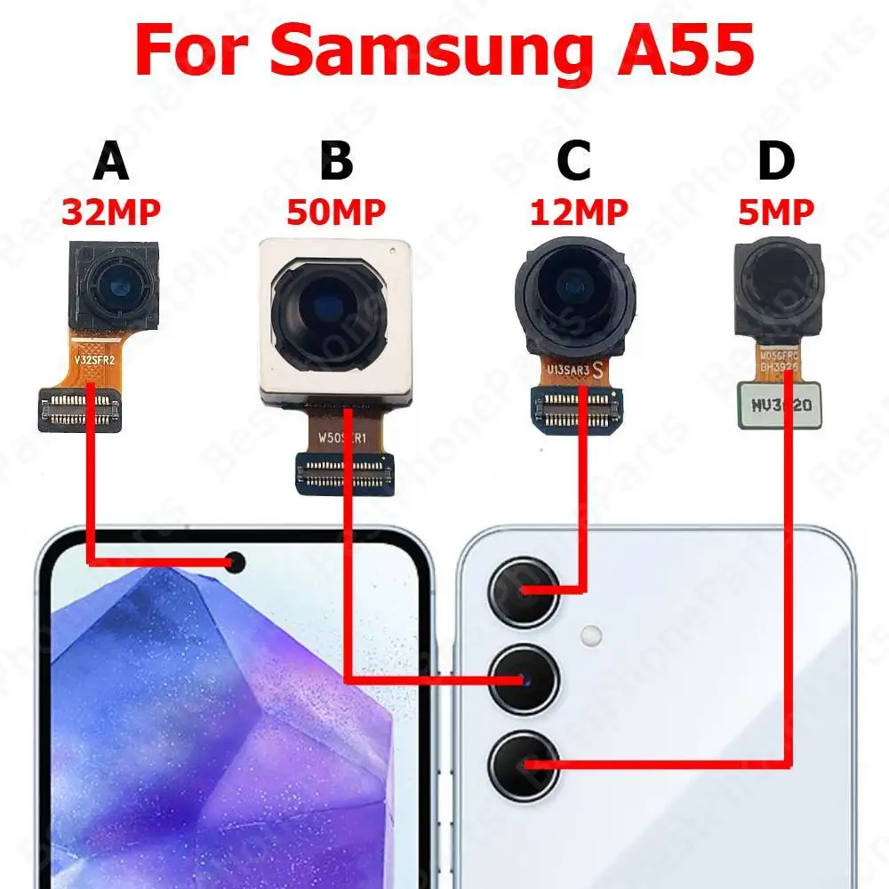Rear Front Camera For Samsung A55 5G A556 Backside Facing Frontal Selfie Back Camera Module Mobile Phone Replacement Parts