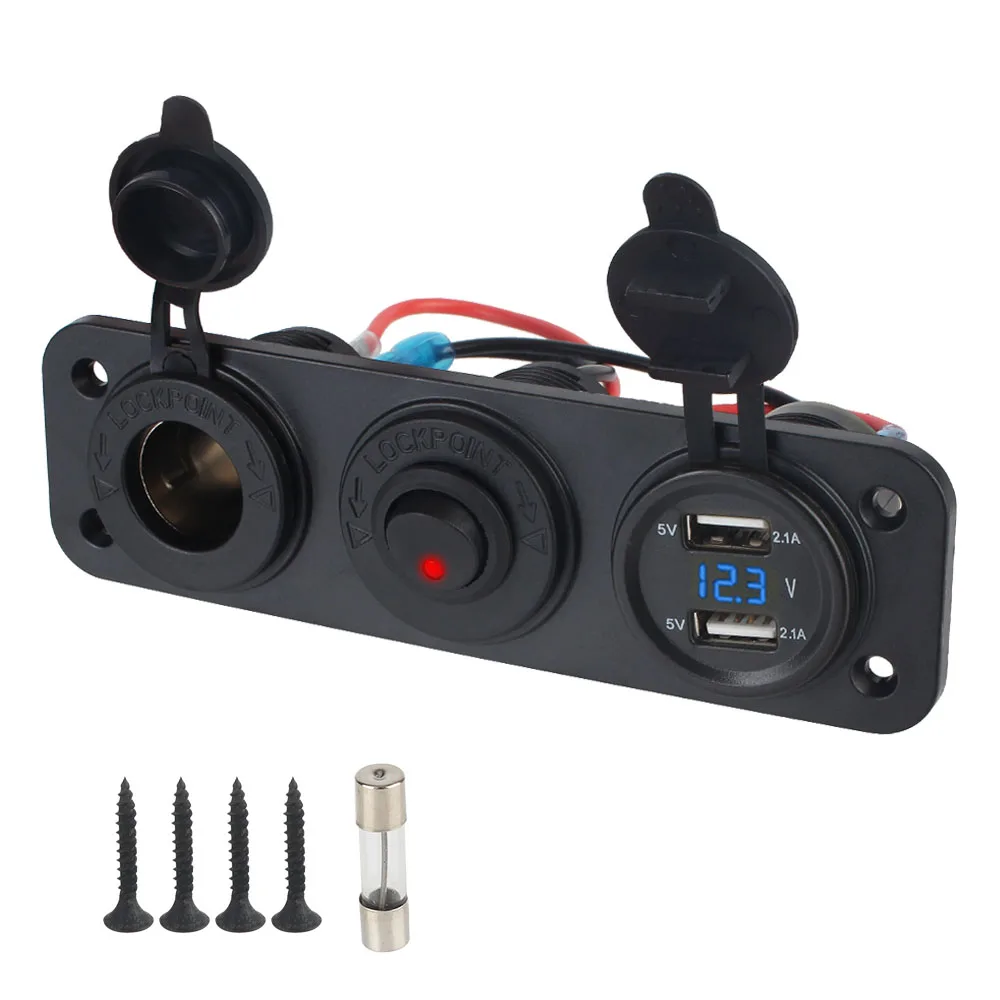 Splitter Panel with LED Voltmeter Cigarette Lighter with Toggle Switch PD Socket 12V Splitter USB Charger Socket USB C QC3.0 Car