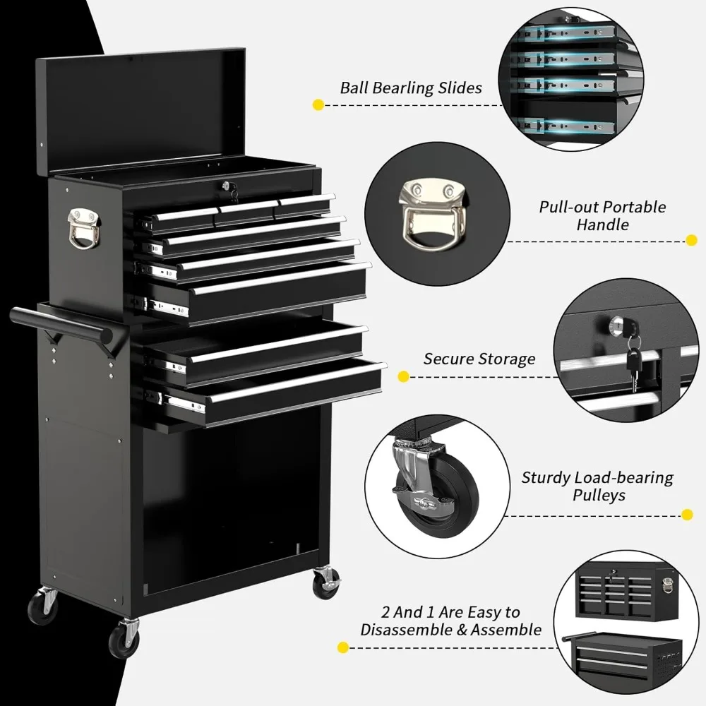 Gaveta Rolling Tool peito com rodas Grande capacidade Rolling Tool Box, Mecânica Locking Tool peito, gavetas deslizantes