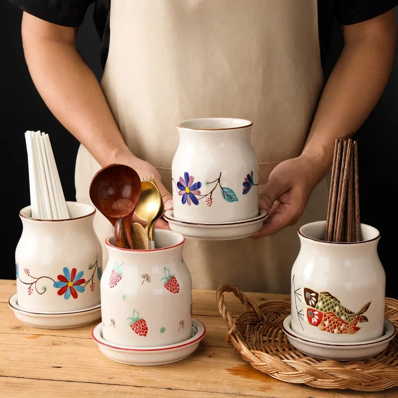 

1pc Ceramic Drain Chopstick Holder Kitchen Utensil Storage Household Fork Storage Rack Home Decoration Drain Chopsticks Basket