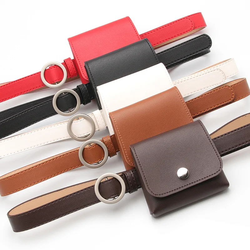 Fashionable New Style Personalized No Hole Round Buckle Thin Belt Waist Bag Women's Casual Key Zero Wallet Waist Belt Pants Belt