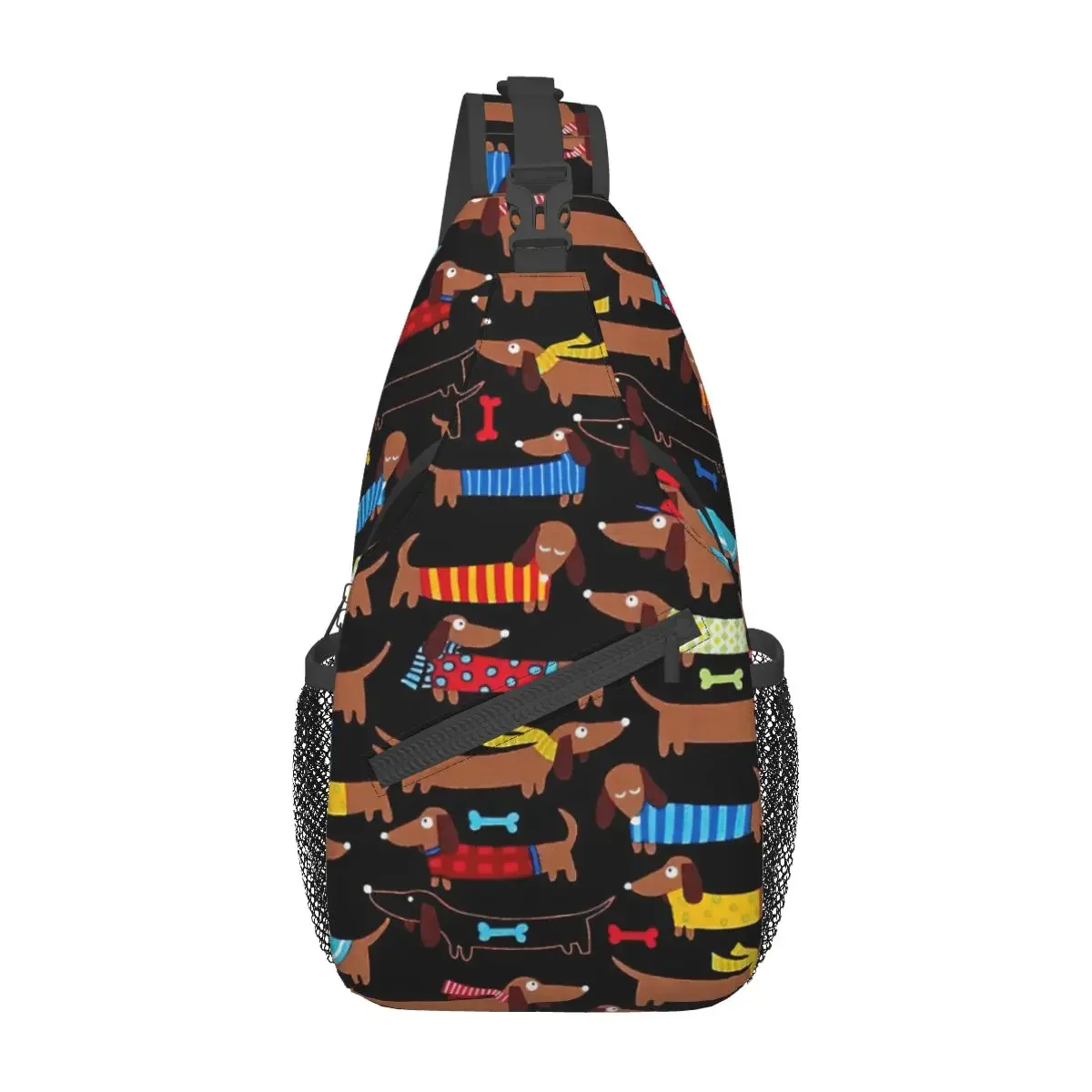 Retro Dog Dachshund Crossbody Sling Bag Cool Chest Bag Animal Cartoon Shoulder Backpack Daypack for Travel Hiking Biking Pack