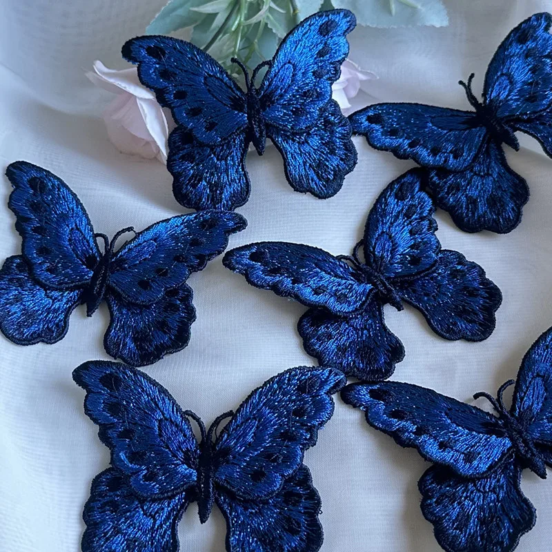 3Ps Blue 3d Butterfly Embroidery Patches For Clothing DIY Animal Embroidered Patch Appliques For Jeans Dress jackets decoration