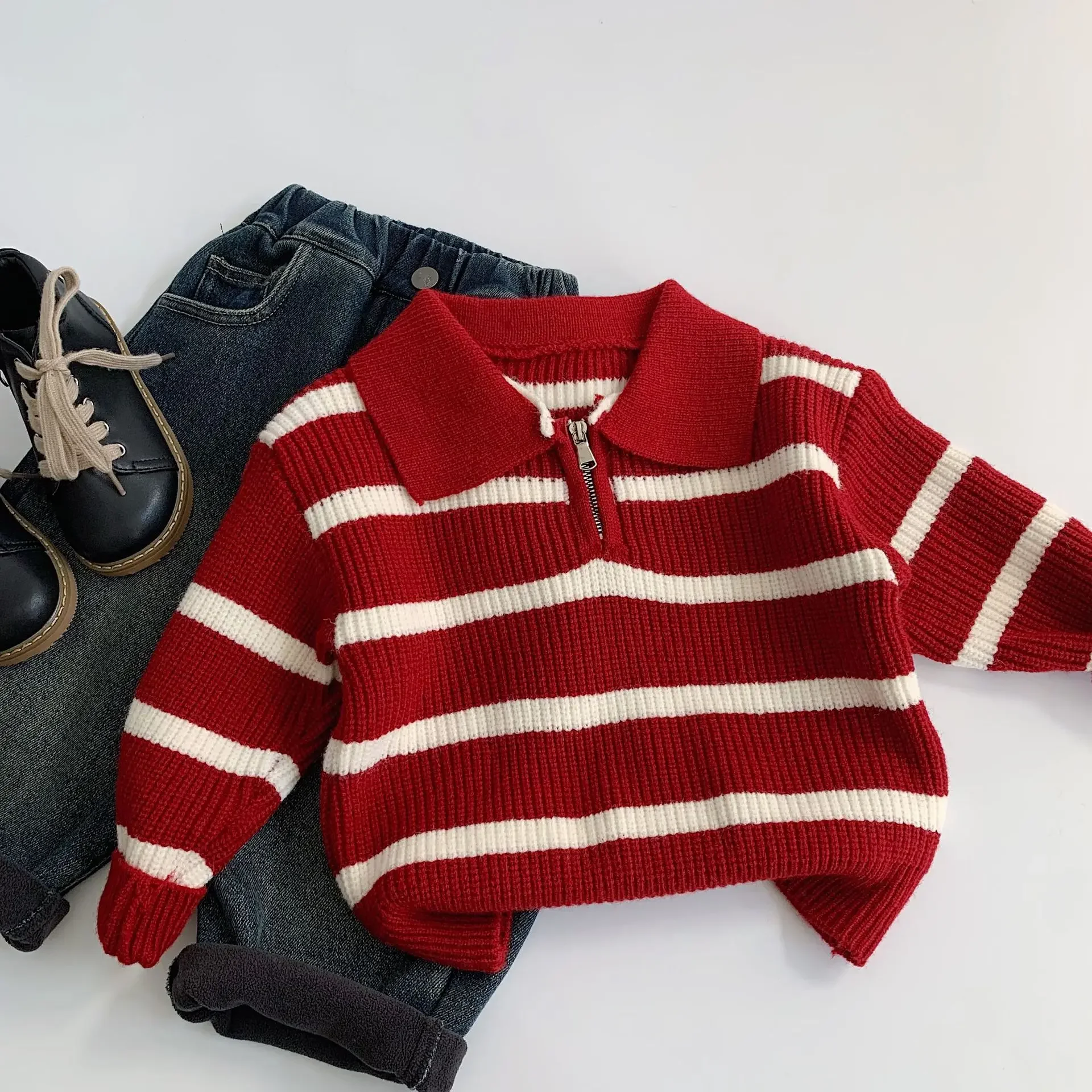 

Winter New Striped All Match Top Boys and Girls Knit Pullover Children Clothing Fashion Warm and Comfortable Sweater 2025