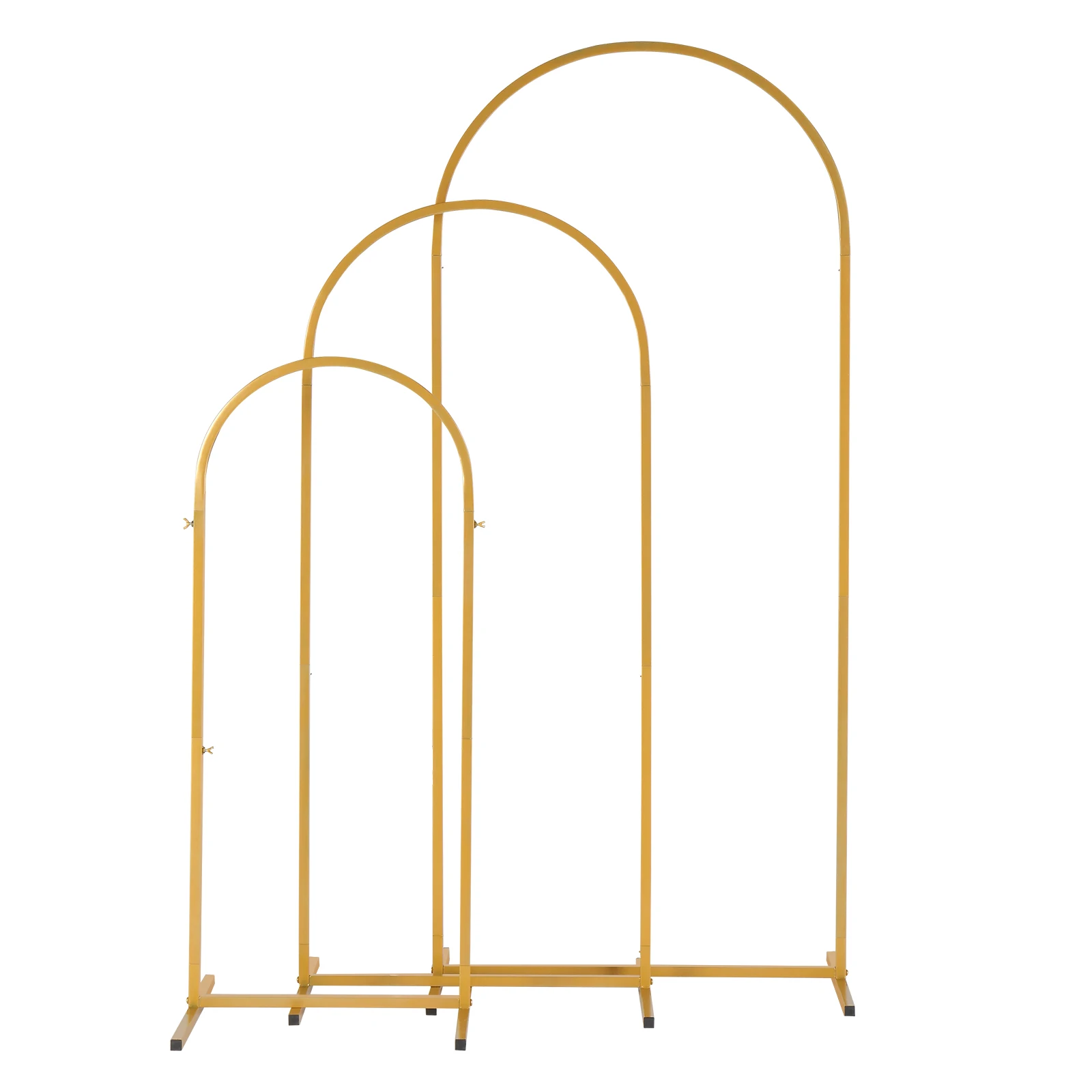 5.9ft+4.9ft+3.9ft Three-Pack Golden Iron Wedding Arch Backdrop, Multi-Size Curved Arc Top Flower Display Frame for Outdoor Wedding Banquet Photography Background