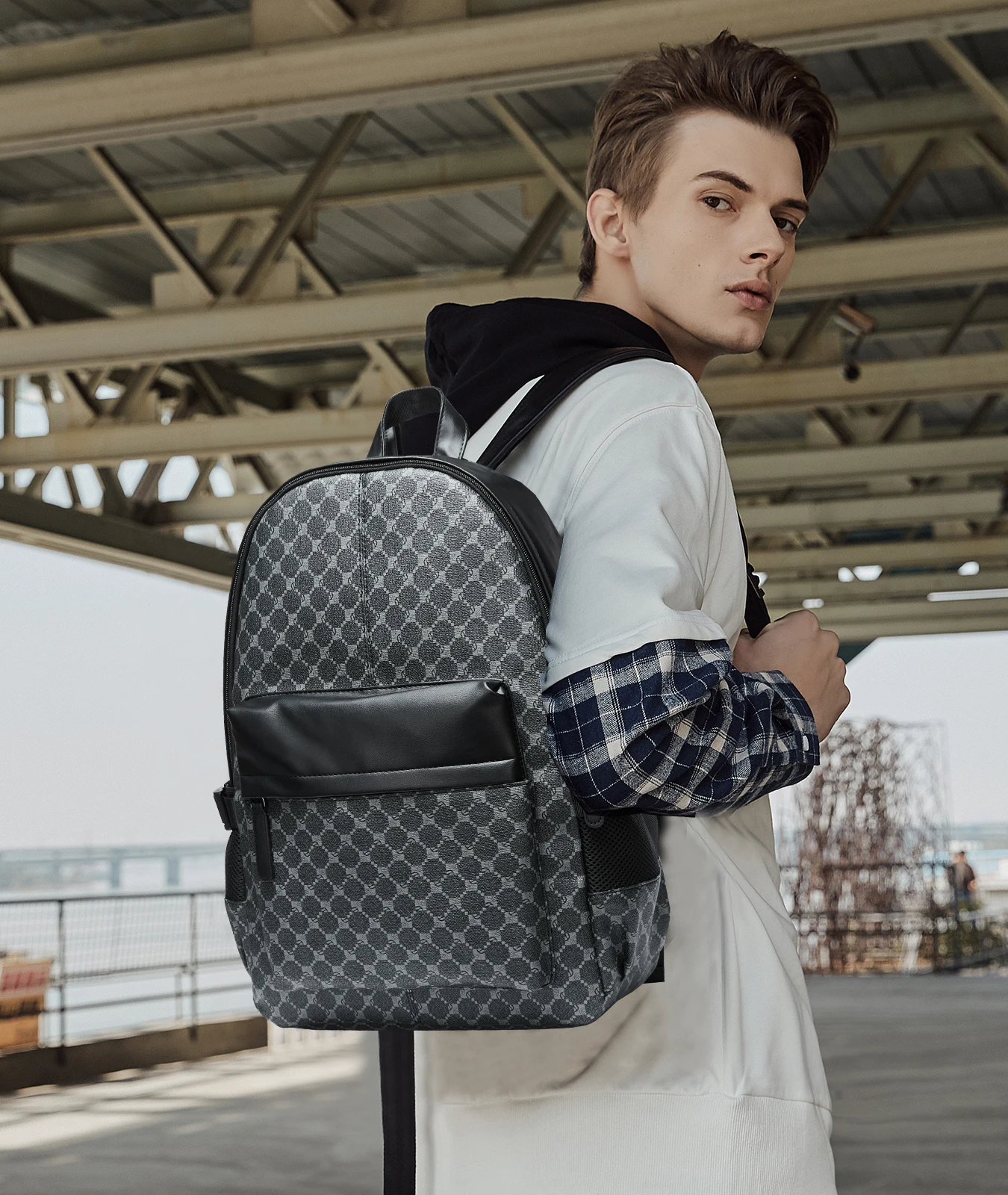 Business Men Leather Backpack, Multi functional Schoolbag fit 15.6 inch Laptop, Travel Weekend Vintage Backpack