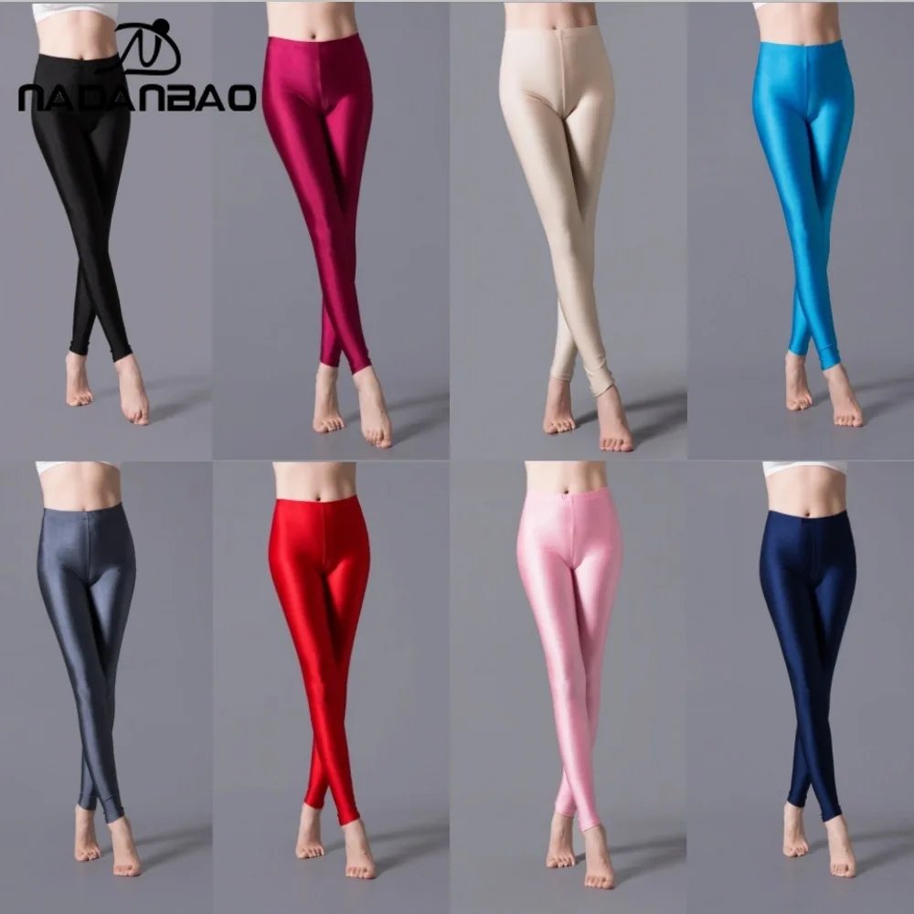 Nadanbao Women's Fluorescent Bright Leggings Summer Fashion Soft Smooth Pants Solid Color Slim Tights Dance Show Party Trousers