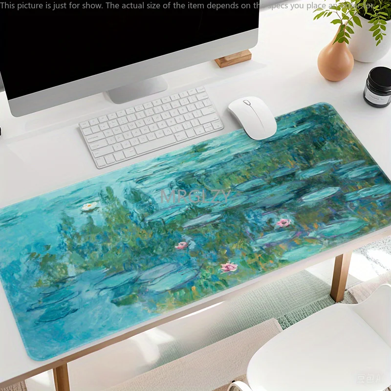 لوحة ماوس زنبق الماء الانطباعية كبيرة مطاطية مضادة للانزلاق ملحقات مكتب الكمبيوتر لوحة ماوس للمكتب والألعاب حصيرة لوحة المفاتيح سجادة ديكور #3