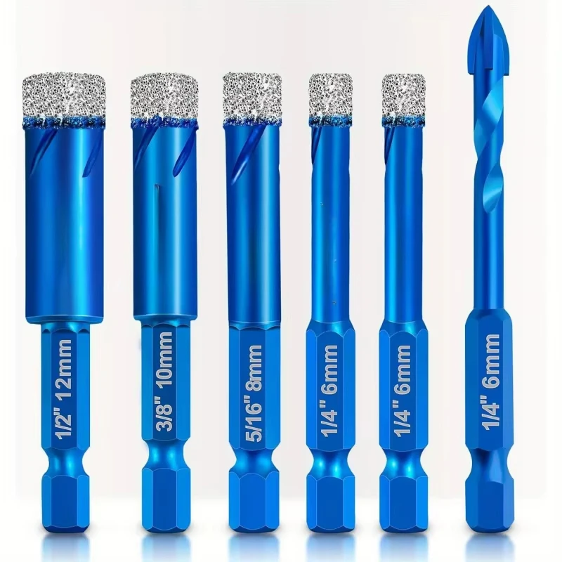 Dry Drill Core Bit Set, Spiral Groove, Hex Shank